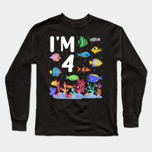 4th Birthday Party Tropical Fish I'm Four Years Old age Bday Long Sleeve T-Shirt